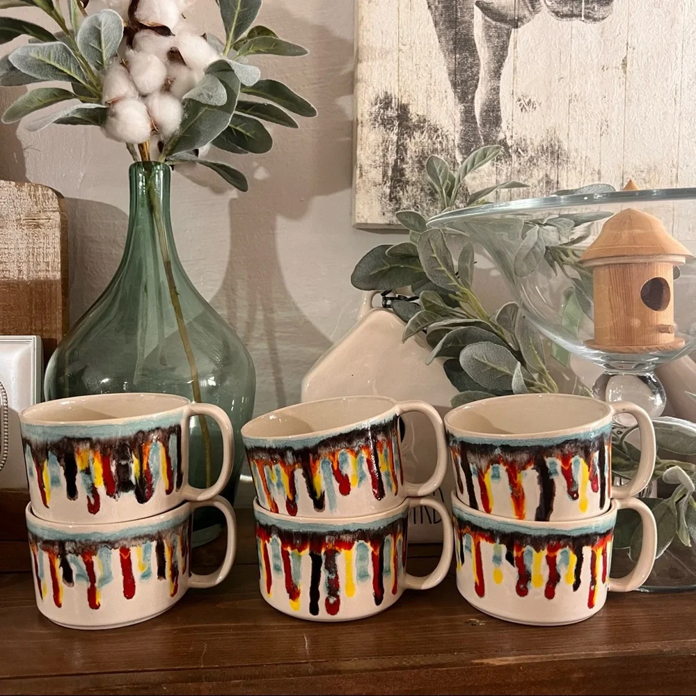 Crate&barrel dripped paint mugs